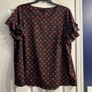 Lane Bryant Black Blouse with Red Floral Pattern